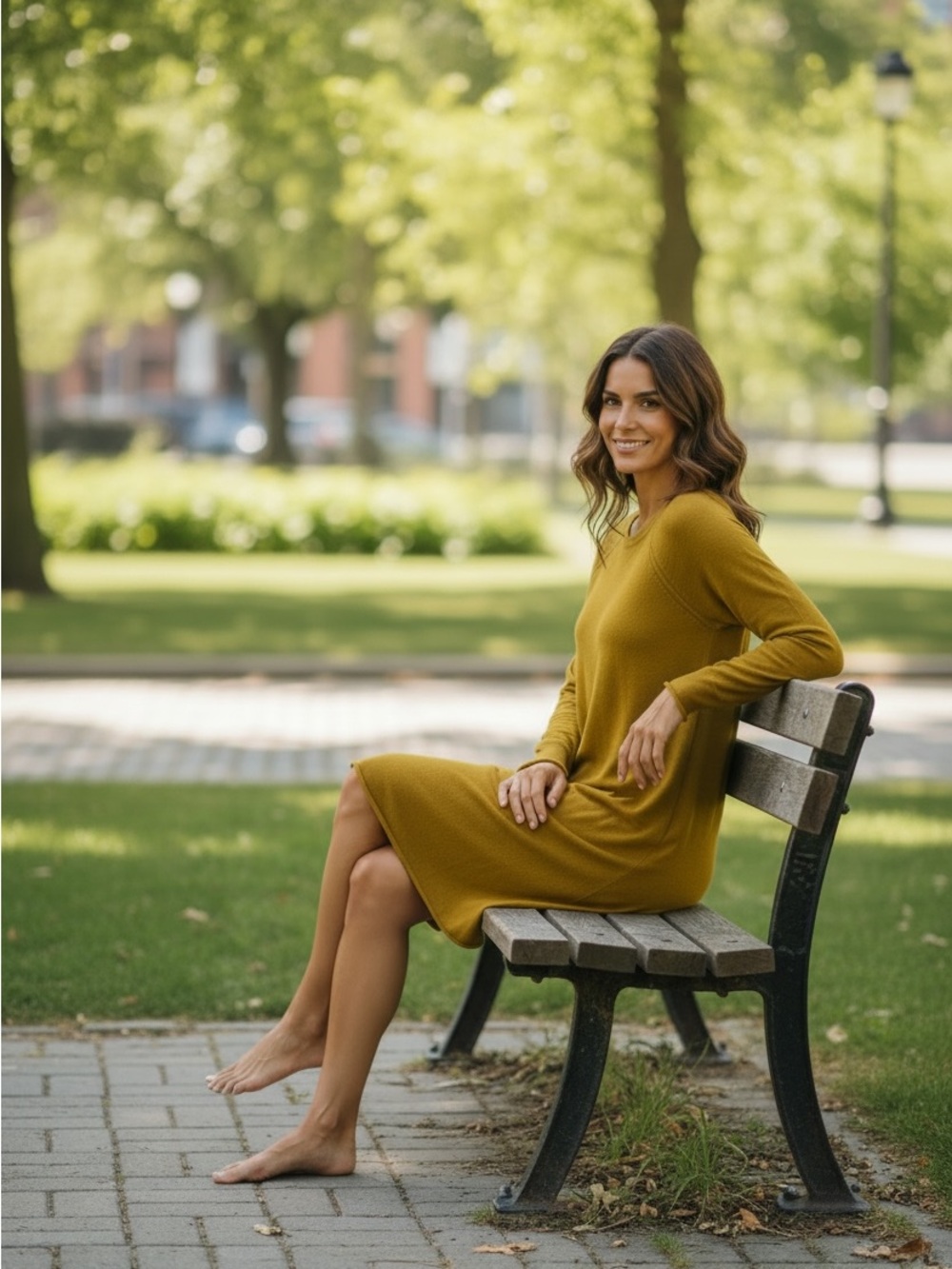 Toni T. 109% Virgin Wool Long Sleeve Midi Dress in Mustard